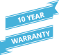 A Blue Ribbon labled 'Ten Year Warranty'