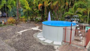 Clipper Pool with corrugated iron installation.