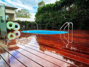 Schooner Above GroundSwimming Pool in highly polished wooden deck